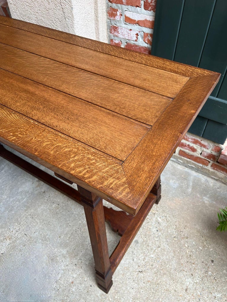 Antique English Altar Table Gothic Arts and Crafts Oak Console Foyer
