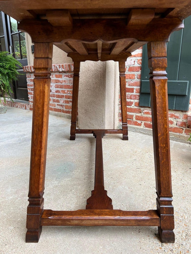 Antique English Altar Table Gothic Arts and Crafts Oak Console Foyer
