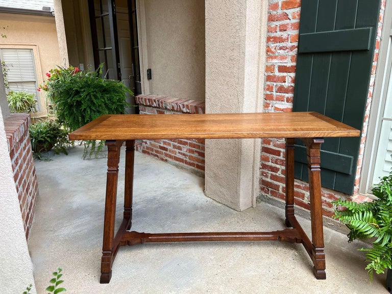 Antique English Altar Table Gothic Arts and Crafts Oak Console Foyer