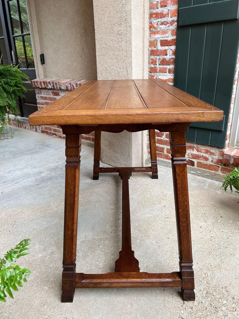 Antique English Altar Table Gothic Arts and Crafts Oak Console Foyer