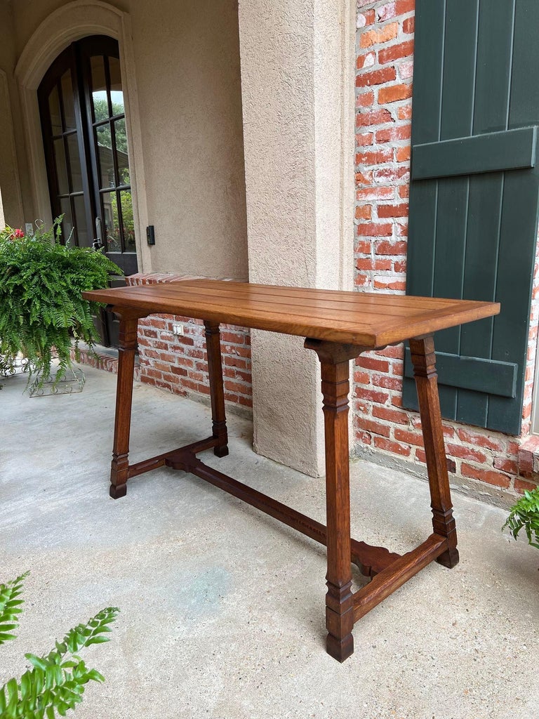 Antique English Altar Table Gothic Arts and Crafts Oak Console Foyer