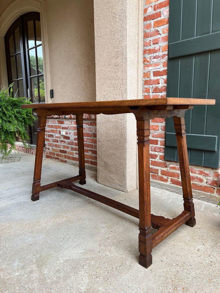 Antique English Altar Table Gothic Arts and Crafts Oak Console Foyer