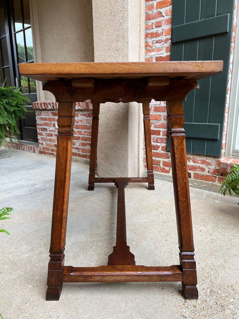 Antique English Altar Table Gothic Arts and Crafts Oak Console Foyer
