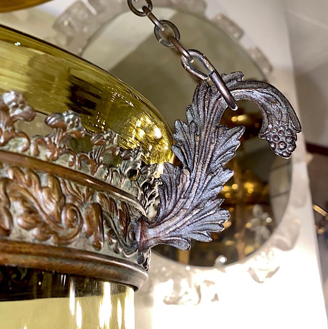 Bronze Antique English Amber Lantern For Sale