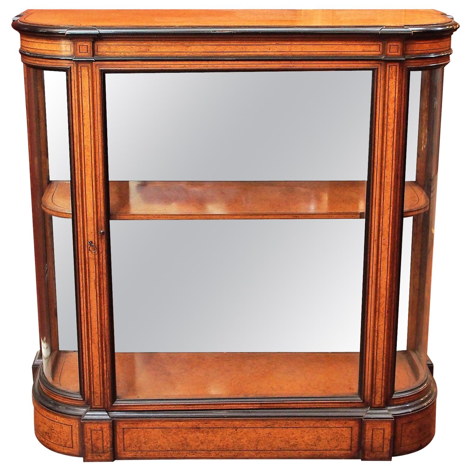 Antique English Amboyna Wood, Mirror and Curved Glass Credenza, circa 1880 For Sale