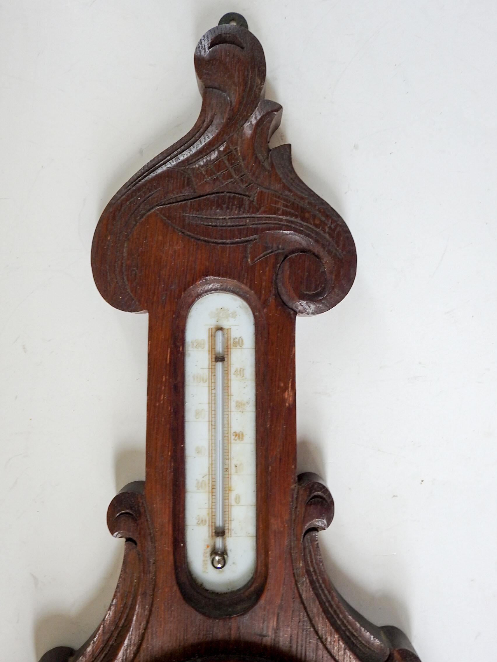 Late Victorian Antique English Aneroid Barometer & Thermometer For Sale