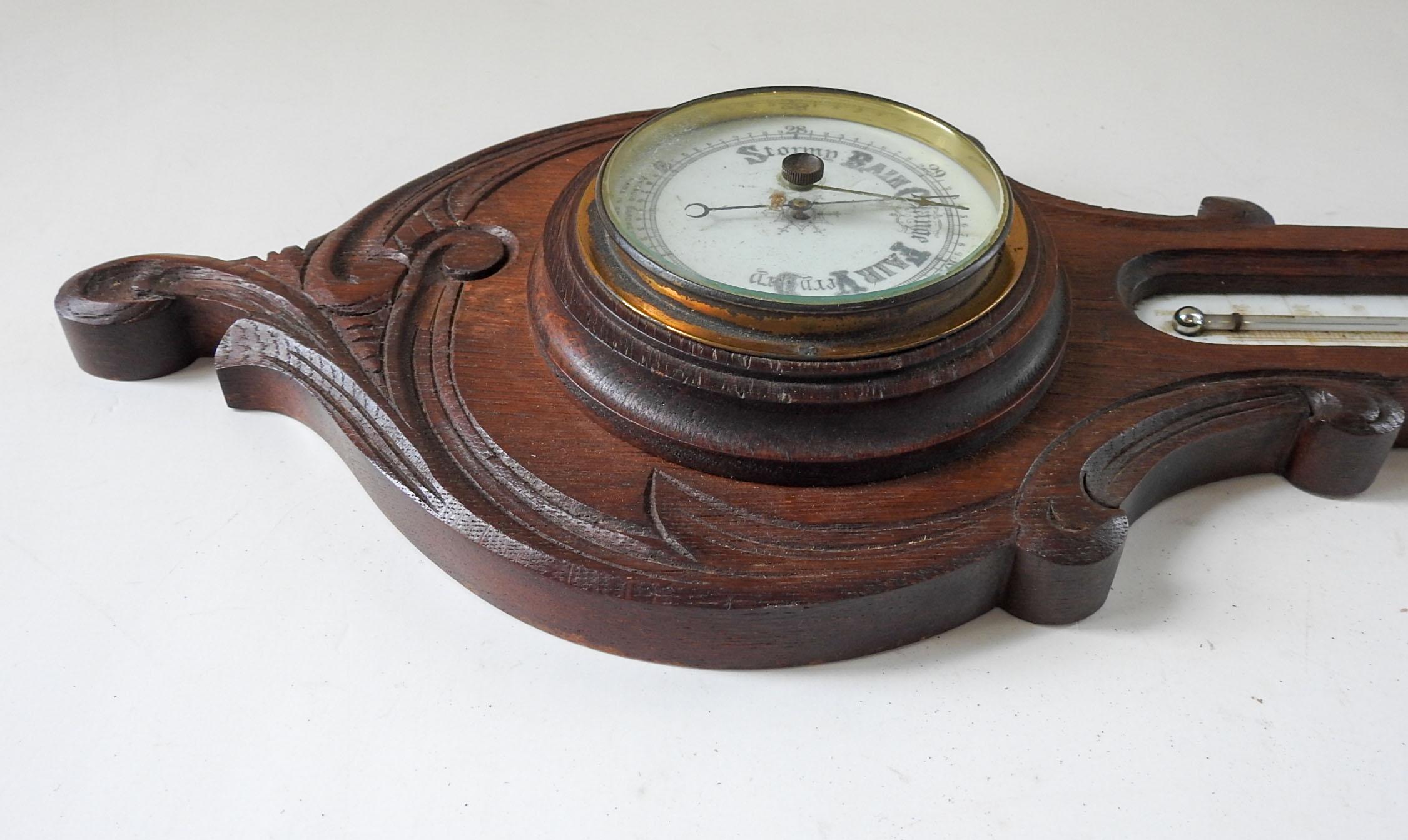 20th Century Antique English Aneroid Barometer & Thermometer For Sale