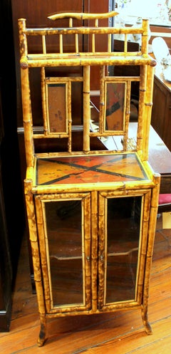 Antique English "Anglo-Japan" Victorian Hand Painted Two-Door Cabinet or Etagere