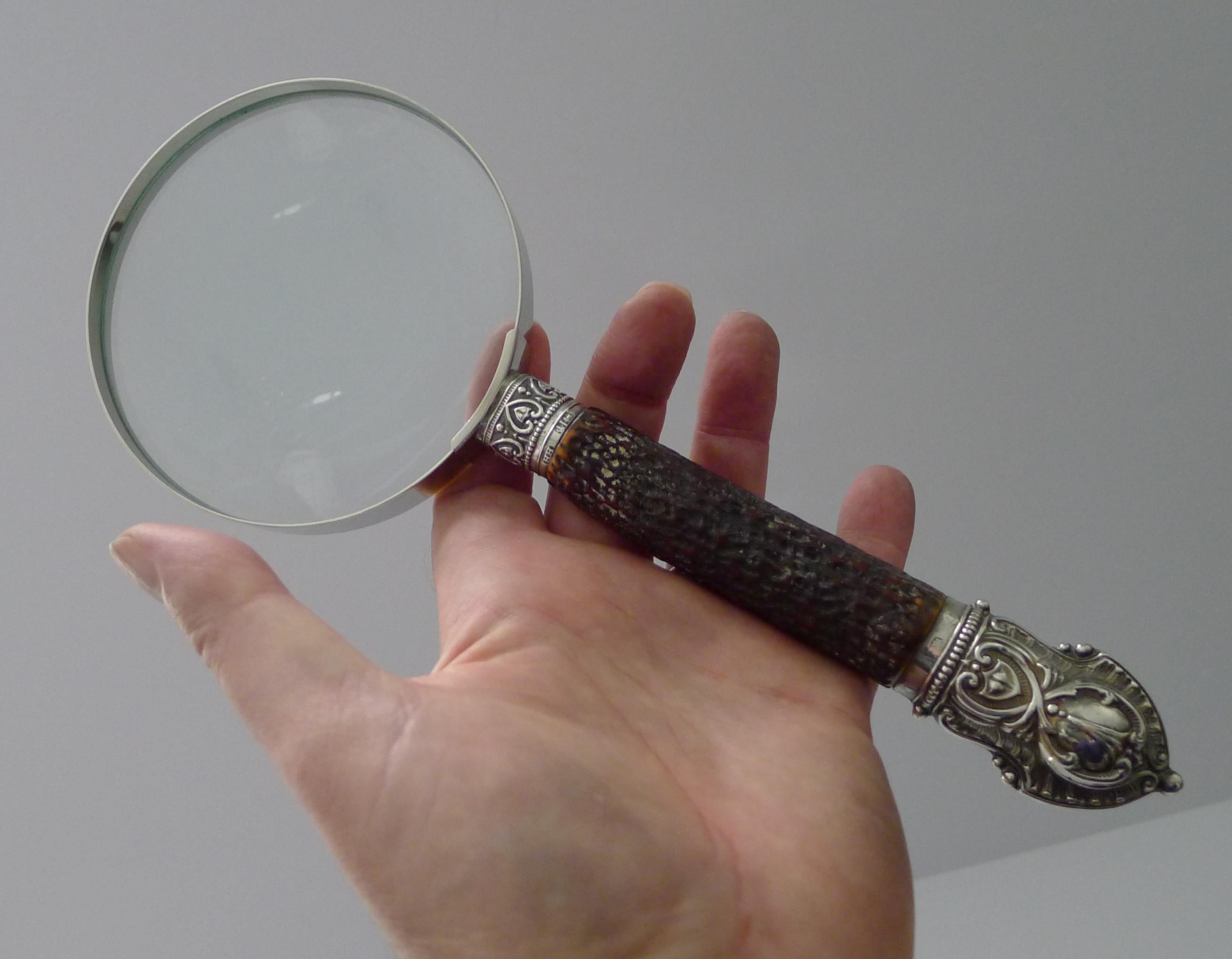 Antique English Antler Horn & Sterling Silver Handled Magnifying Glass 4