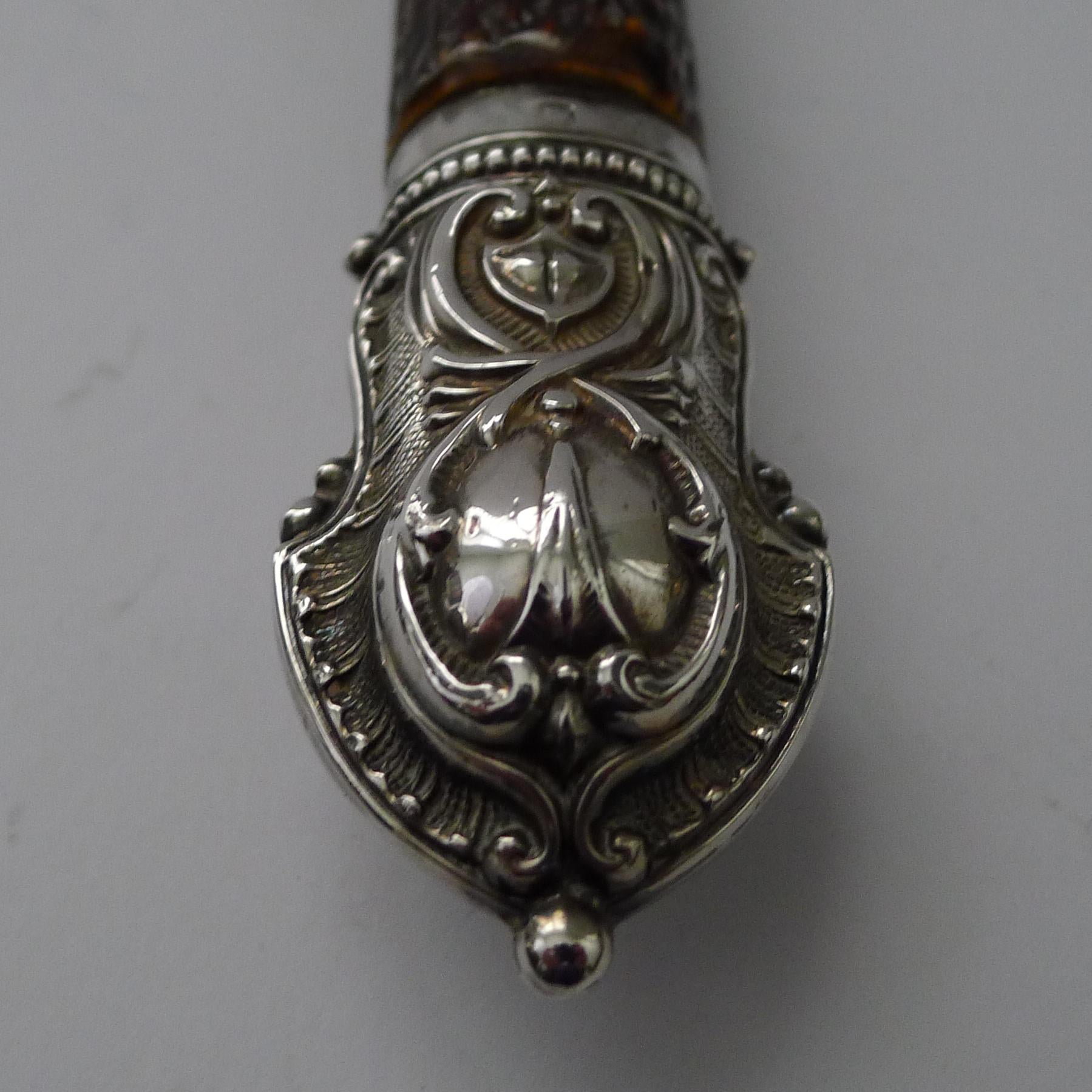 British Antique English Antler Horn & Sterling Silver Handled Magnifying Glass