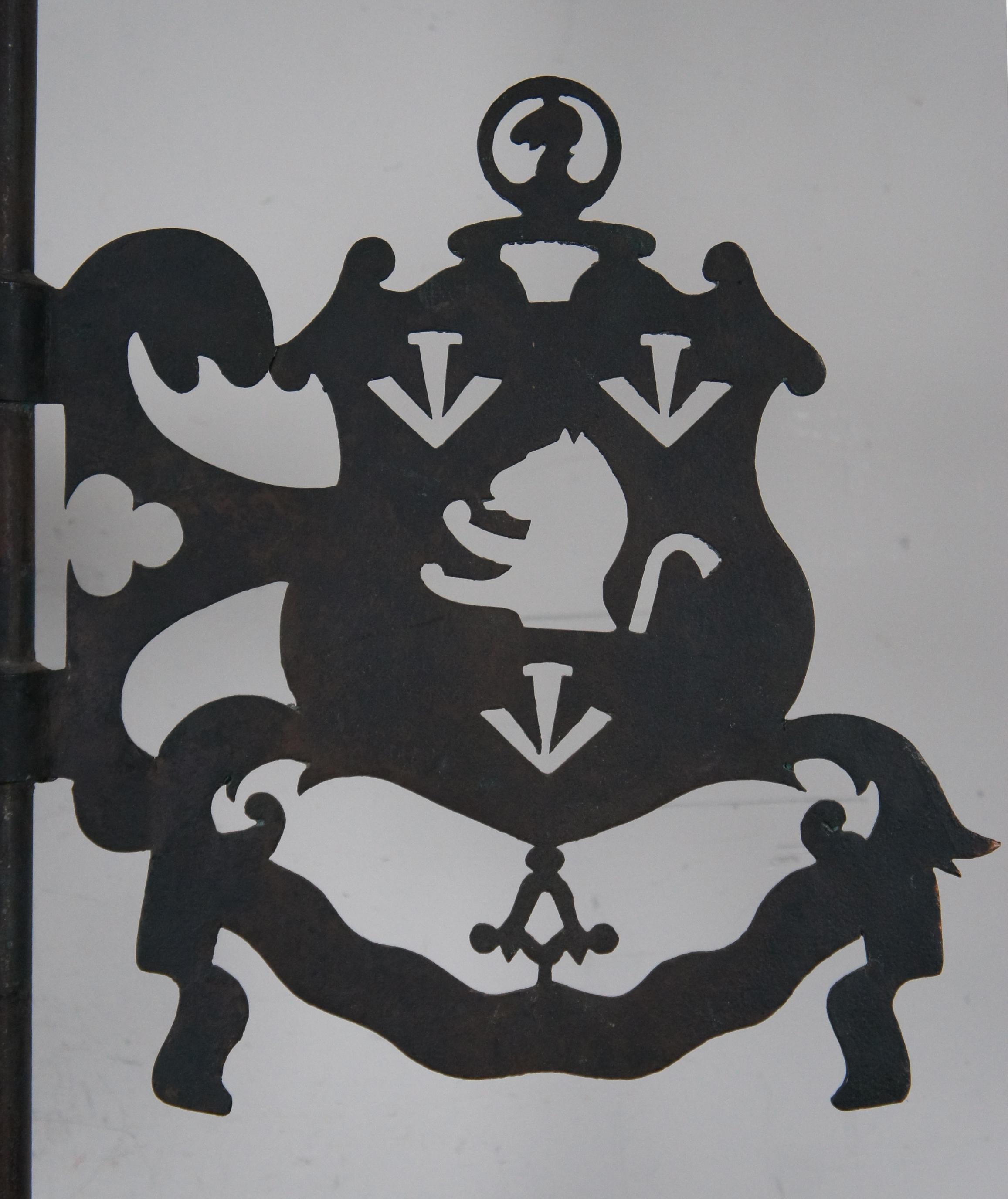 Antique English Architectural Wrought Iron Lion Coat of Arm Banneret Weathervane For Sale 2