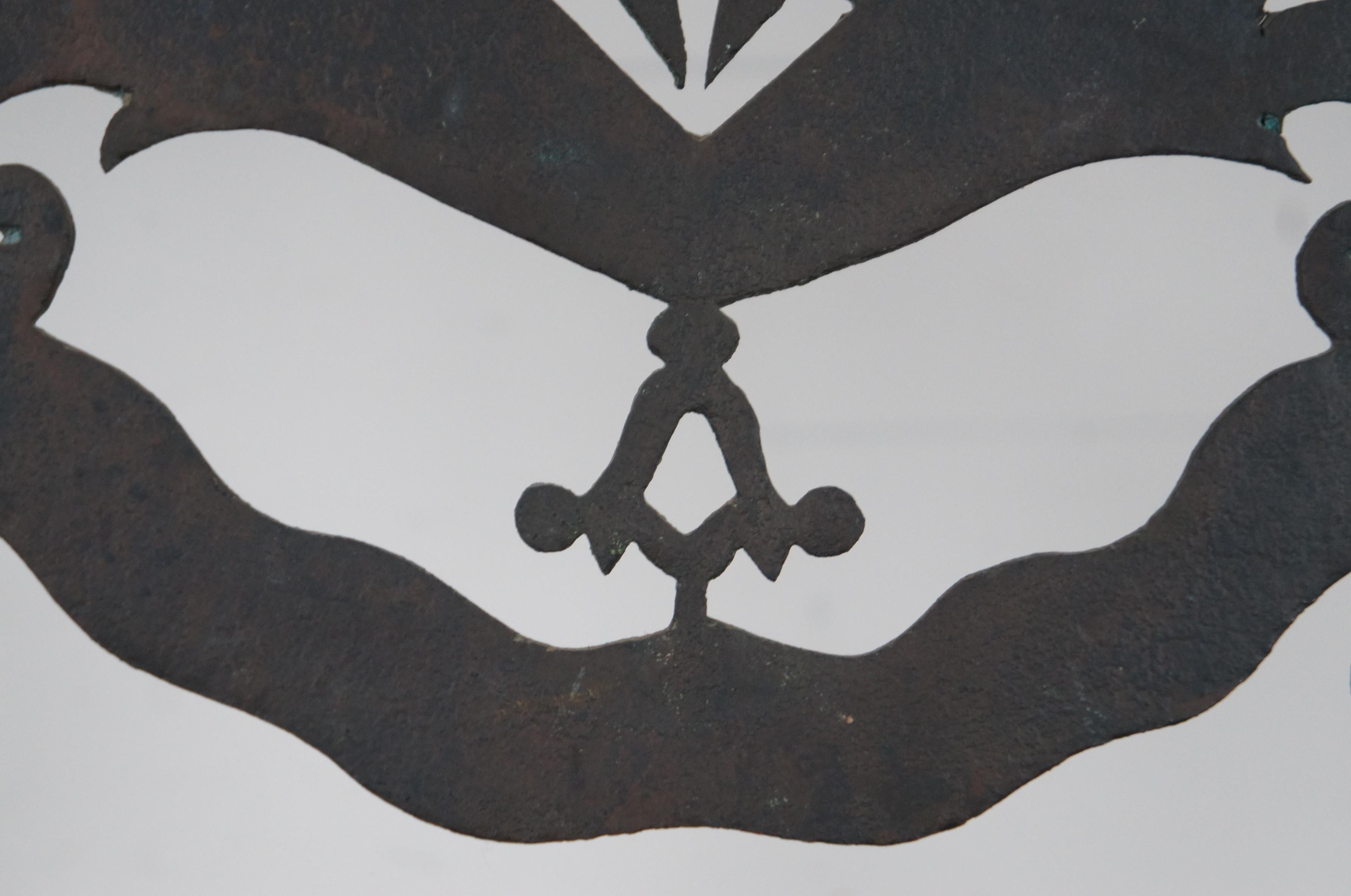 Antique English Architectural Wrought Iron Lion Coat of Arm Banneret Weathervane For Sale 3