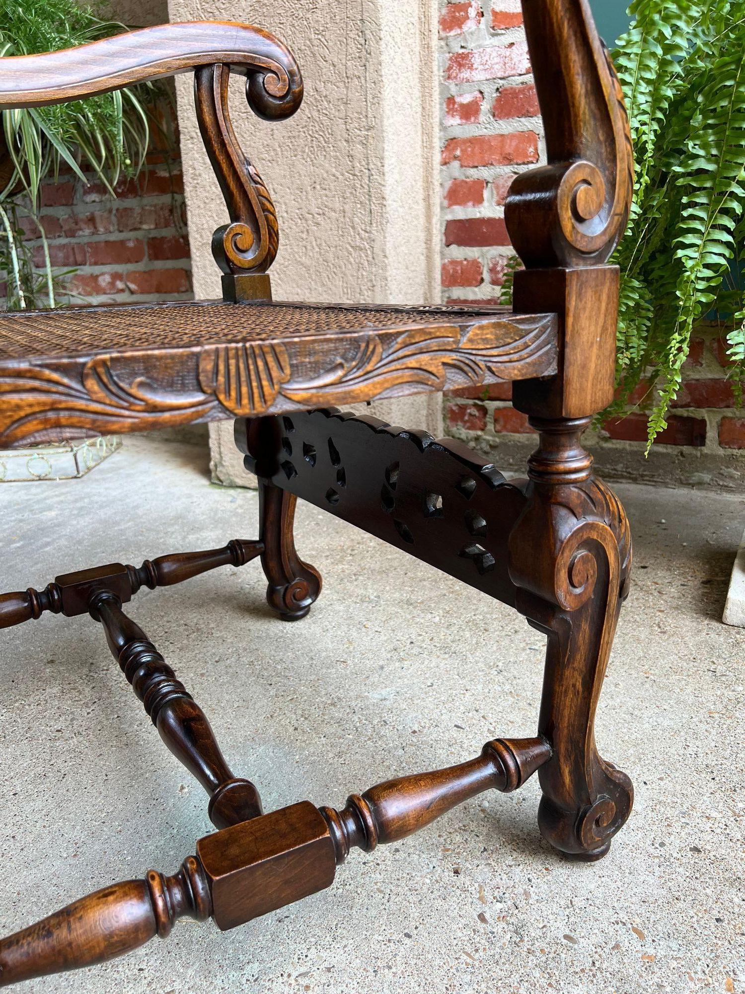 Antique English Arm Chair Carved Oak Cane Seat Renaissance Cherubs Fireside For Sale 12