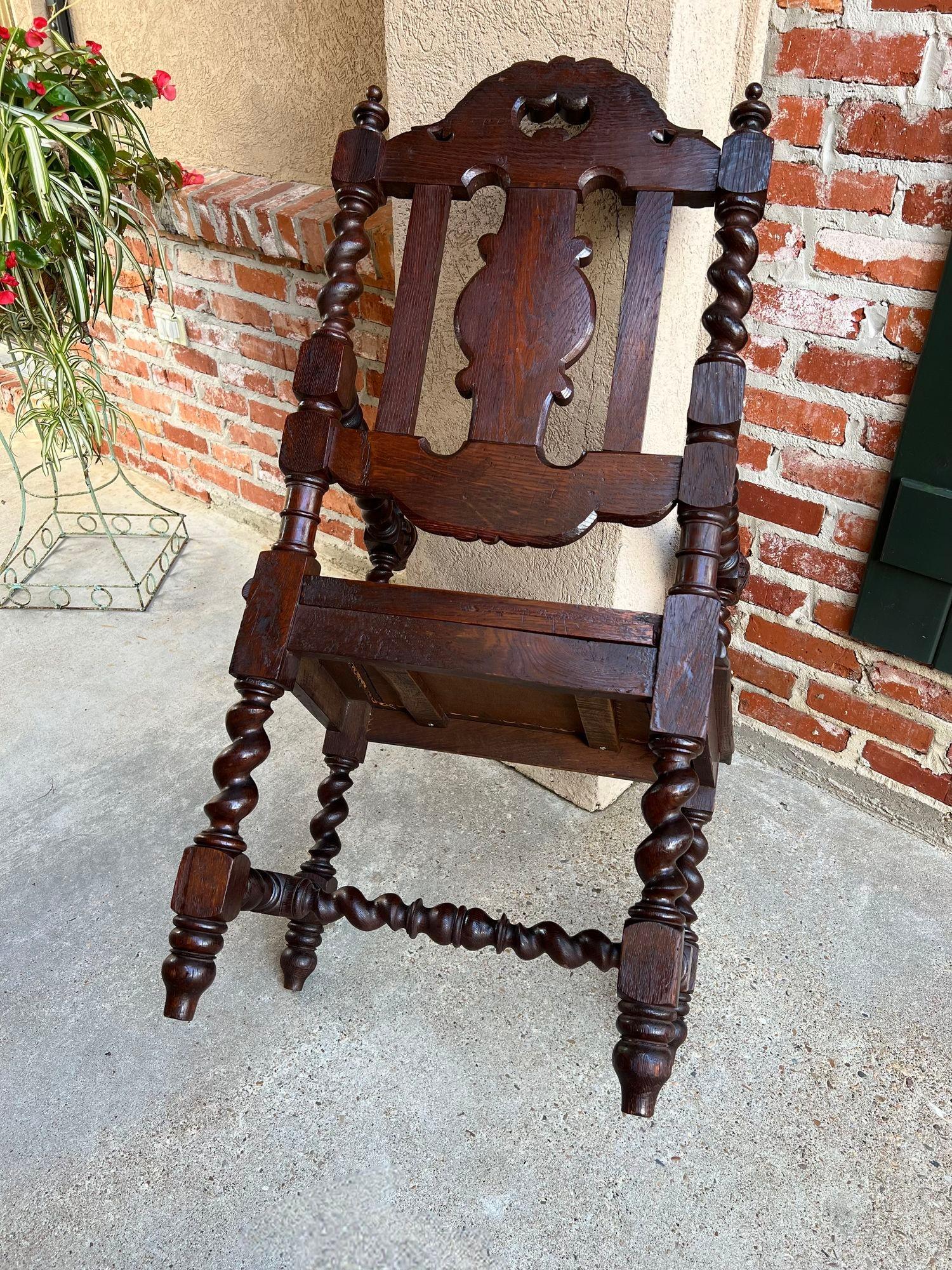 Antique English Arm Chair Carved Oak Throne Barley Twist Renaissance Cane Seat 11