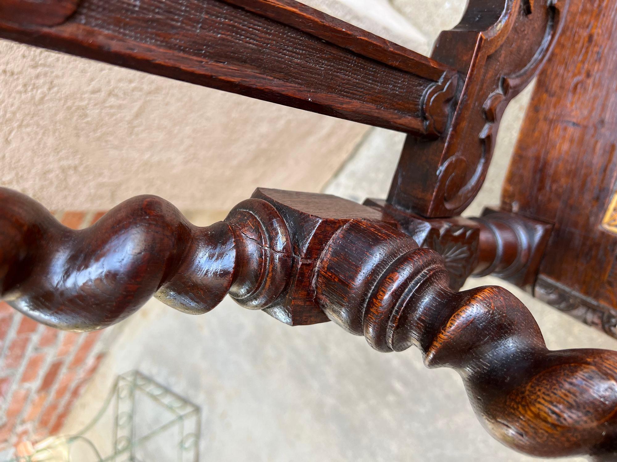 Antique English Arm Chair Carved Oak Throne Barley Twist Renaissance Cane Seat 12