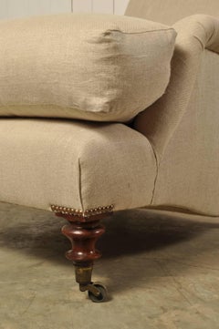Antique English Armchair Re-Upholstered in Linen