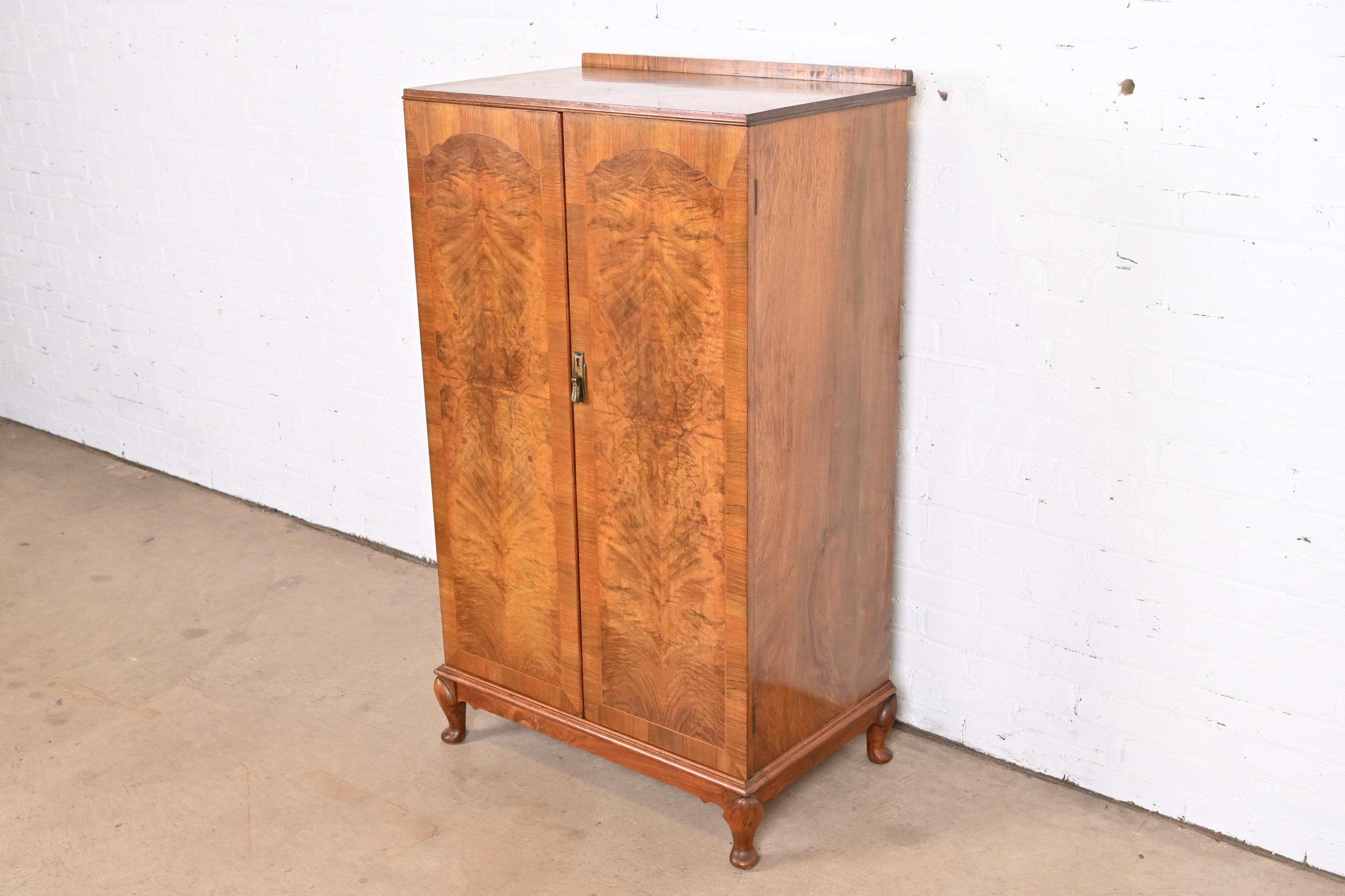 Antique English Art Deco Burl Wood Gentleman's Chest, Circa 1930s In Good Condition In South Bend, IN