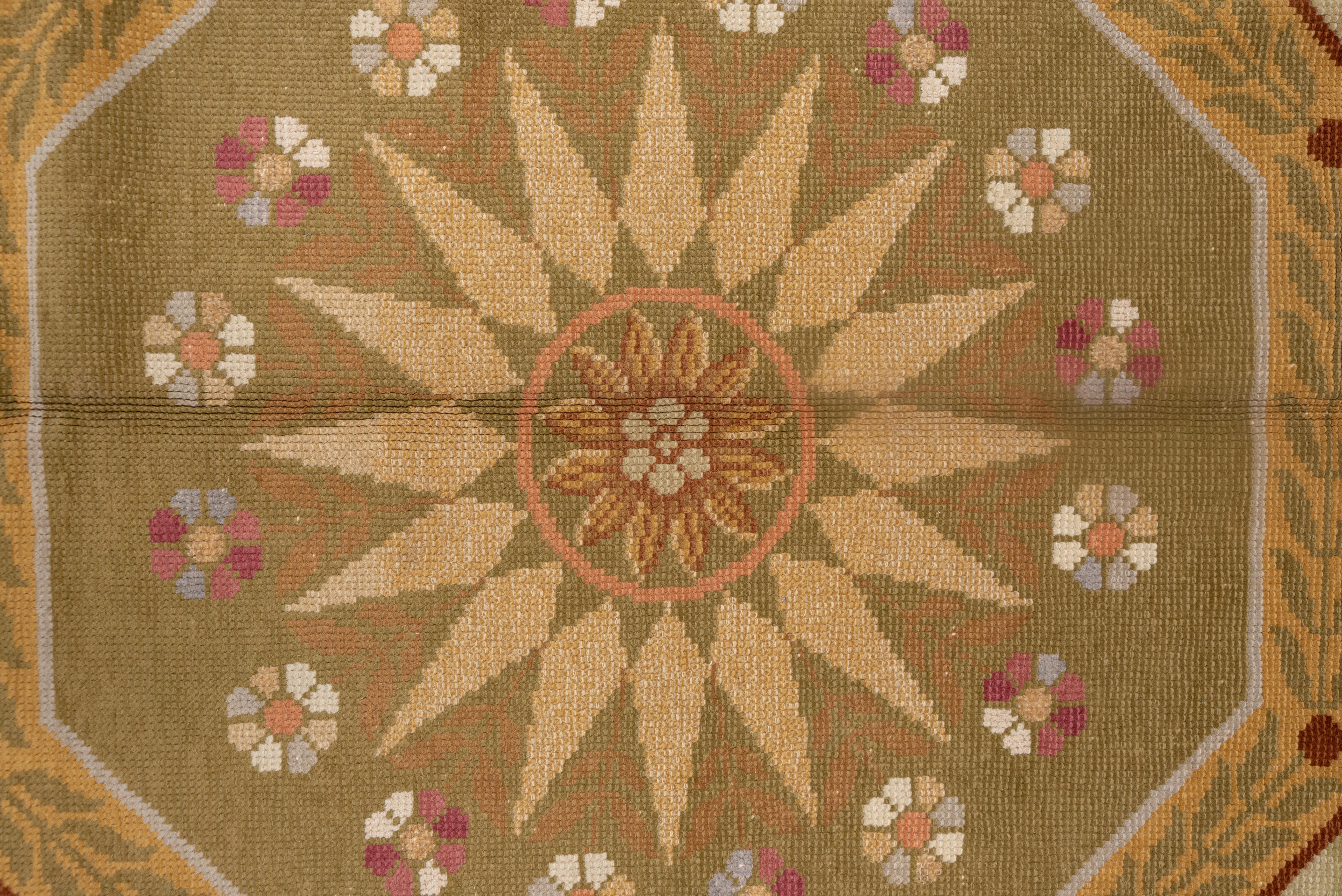 Hand-Knotted Antique English Art Deco Carpet, Green Field and Tones, circa 1930s