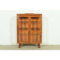 Antique English Art Deco Carved Oak Bookcase or Display Cabinet, Circa 1920s