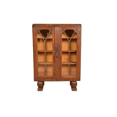 Antique English Art Deco Carved Oak Bookcase or Display Cabinet, Circa 1930s