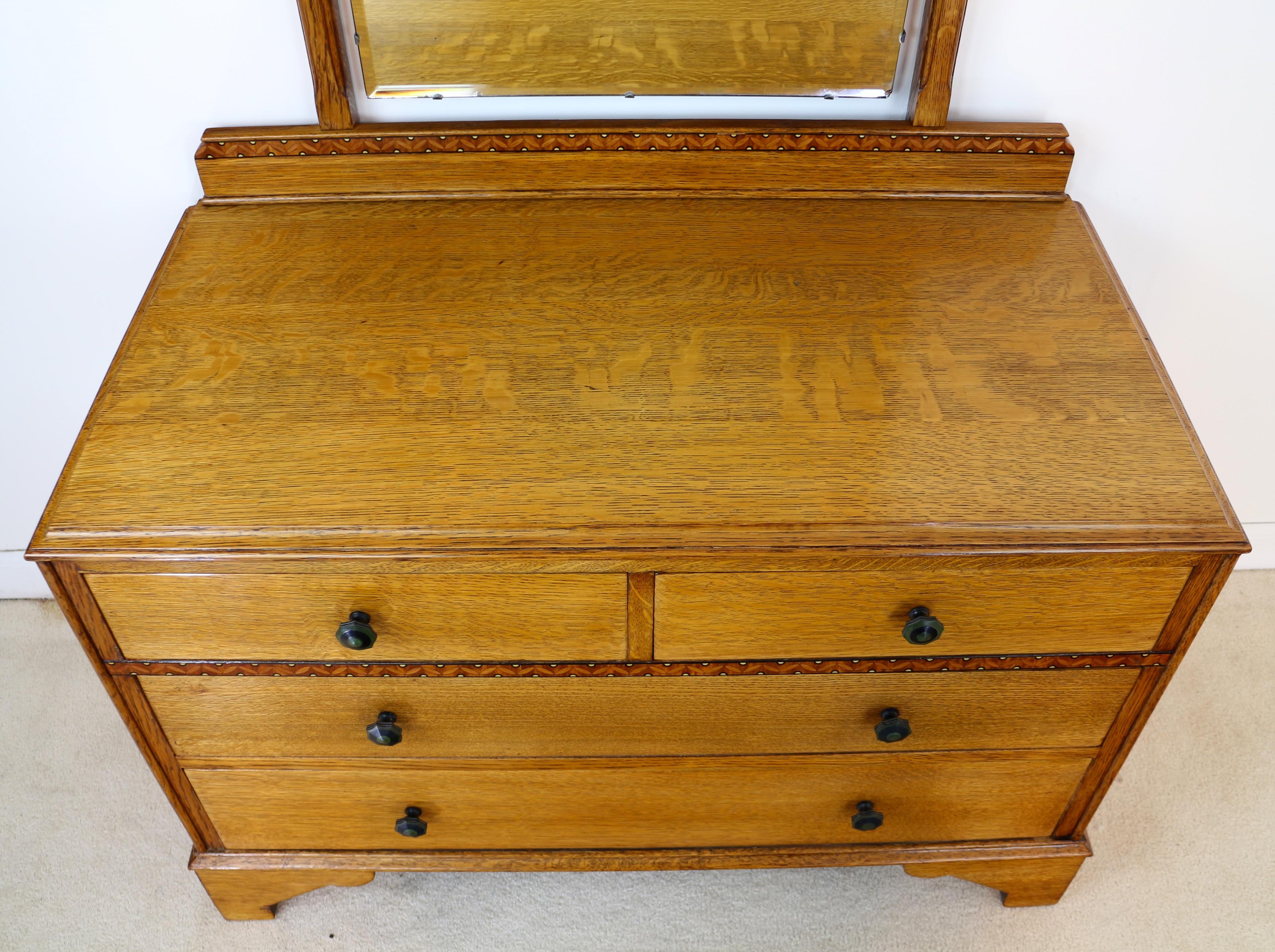 Antique English Art Deco Oak & Marquetry Bedroom Suite Attributed to Gaylayde For Sale 5