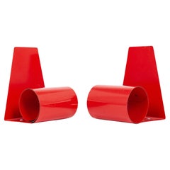 Antique English Art Deco Red Metal Bookends 1940s