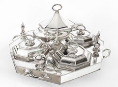 Antique English Art Deco Silver Plated Lazy Susan Serving Tray, 1920s