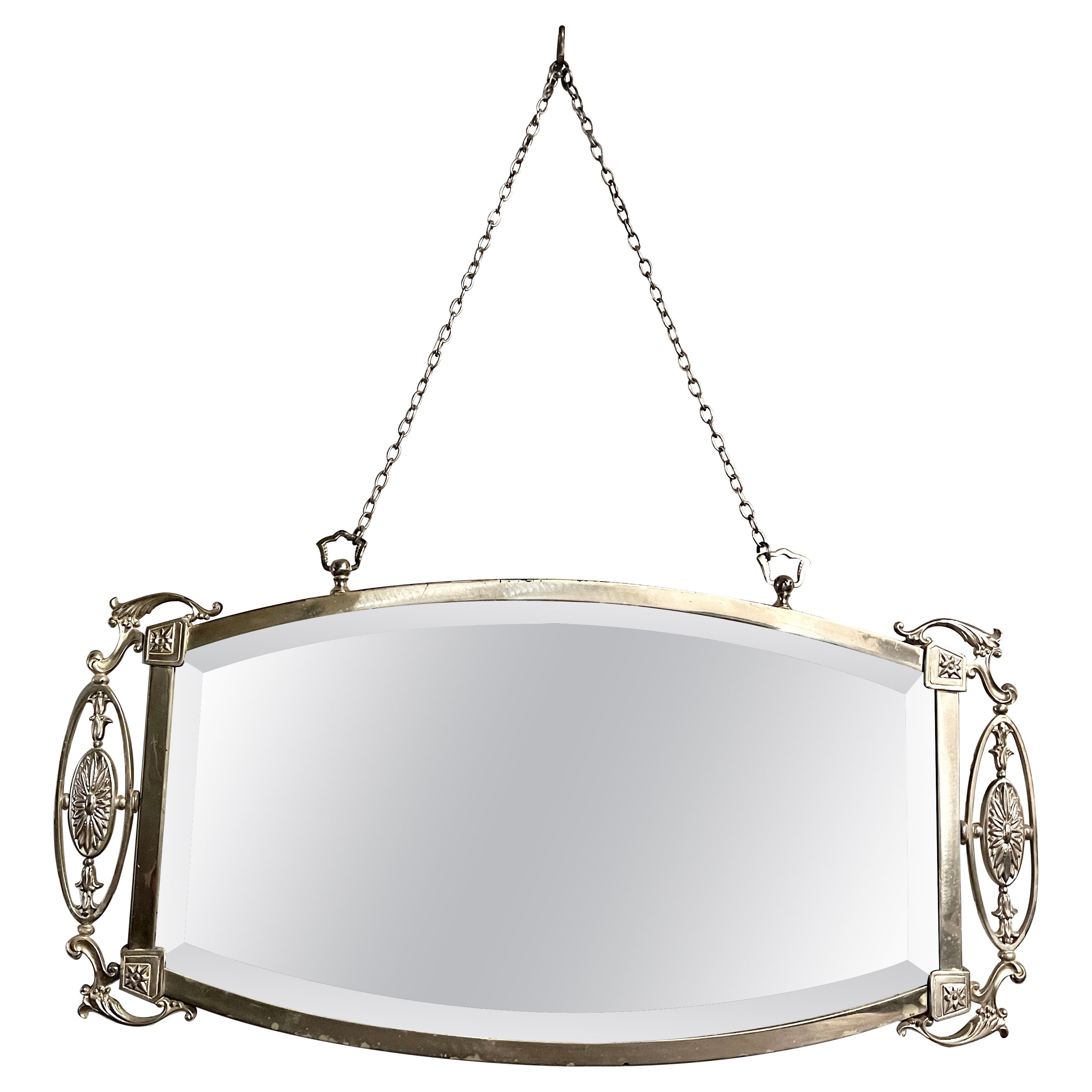 Antique English Art Deco Silvered Bronze Mirror with Hand Beveling, Circa 1920.