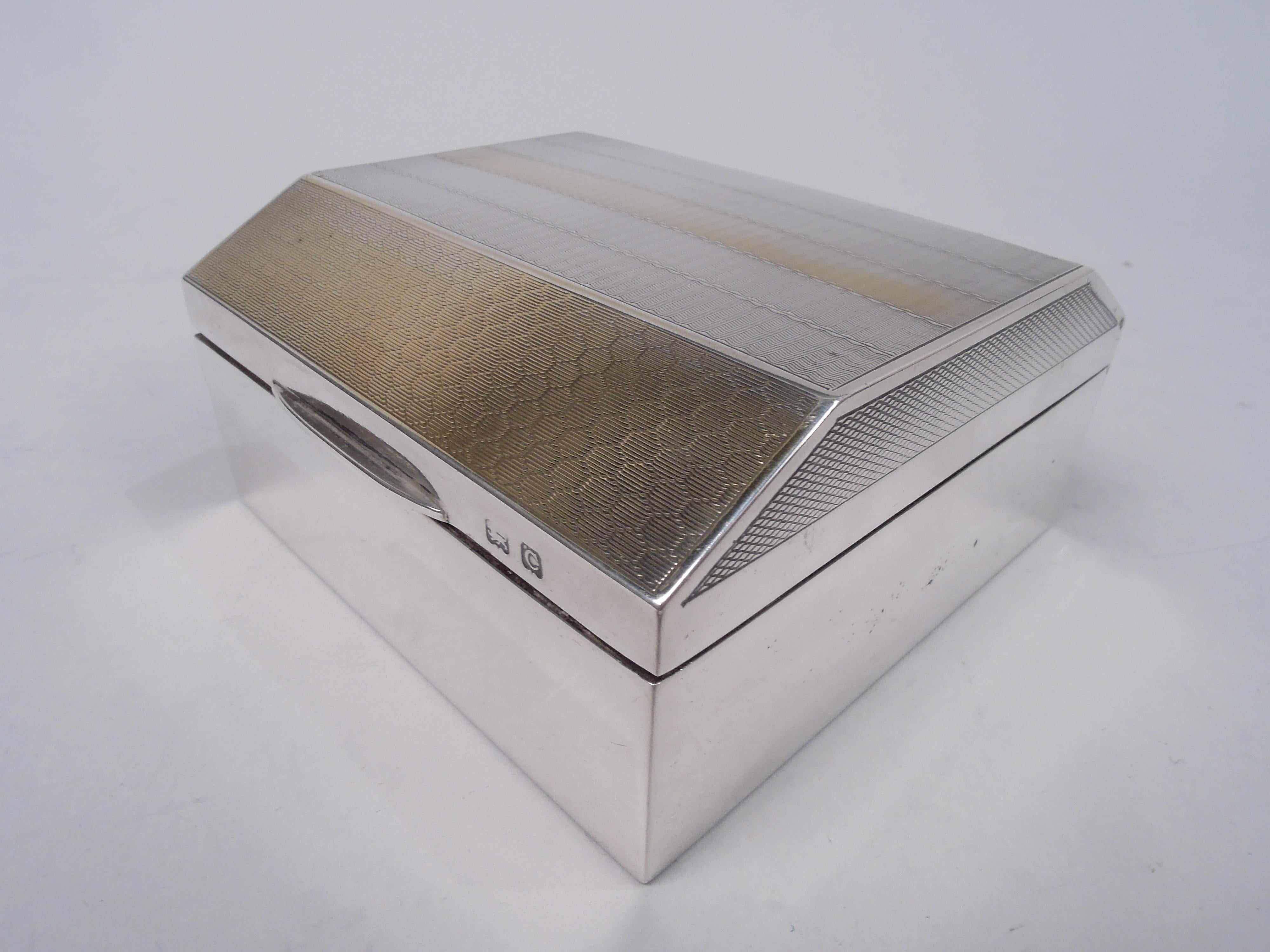 Gilt Antique English Art Deco Sterling Silver Box, 1927 For Sale