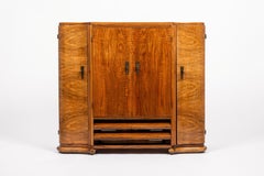 Antique English Art Deco Wood Bar Cabinet Credenza, 1930s
