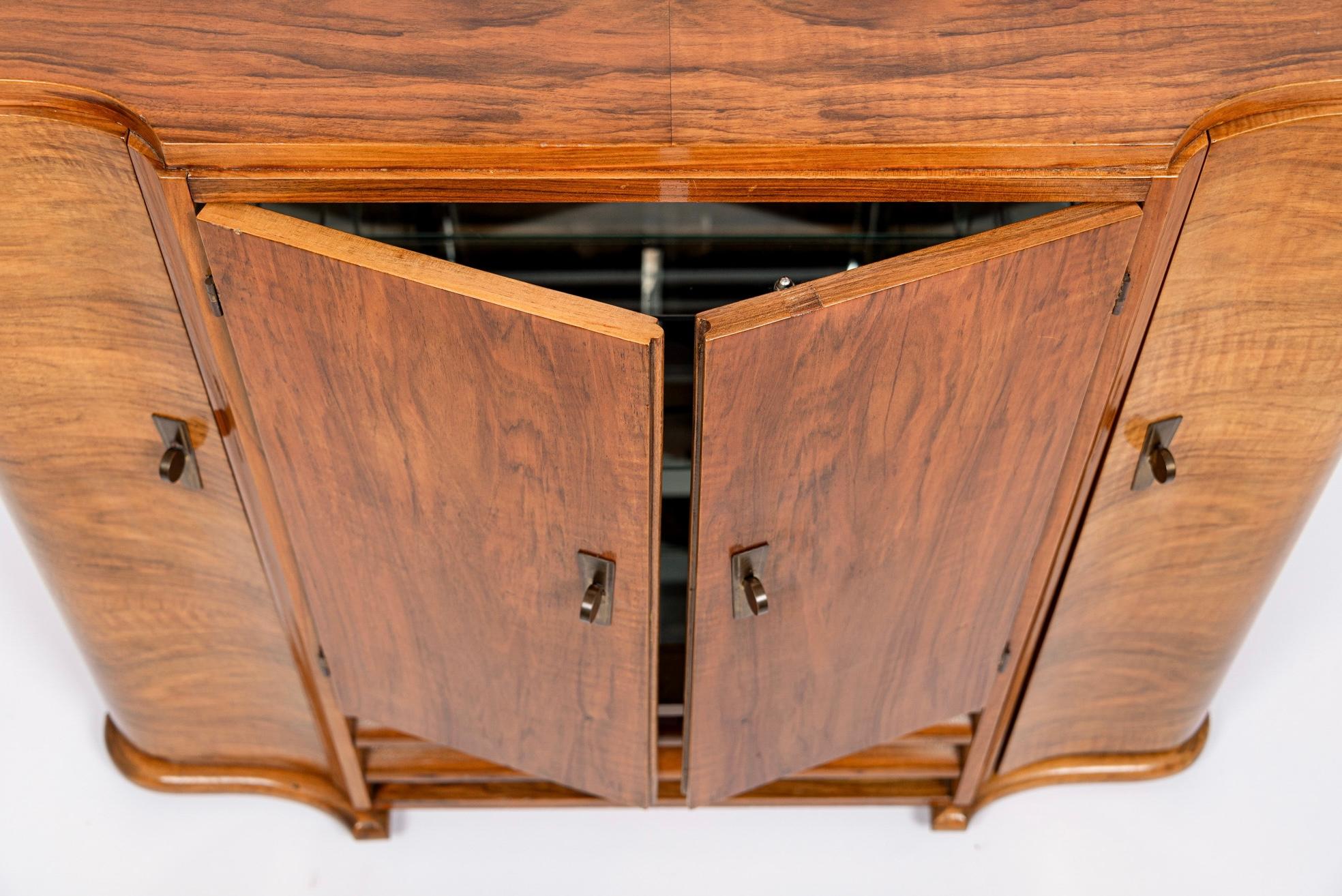20th Century Antique English Art Deco Wood Bar Cabinet Credenza, 1930s