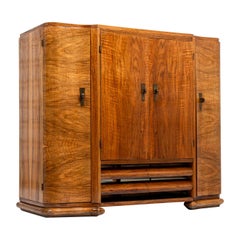 Antique English Art Deco Wood Bar Cabinet Credenza, 1930s