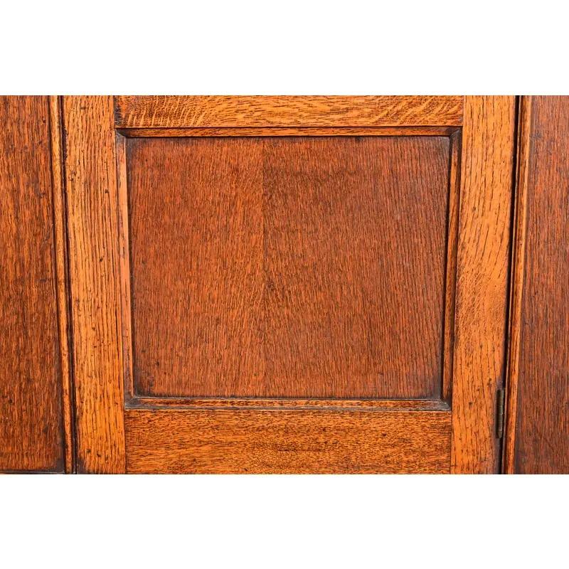 Antique English Art Nouveau Carved Oak Mirrored Armoire, Circa 1920s For Sale 6