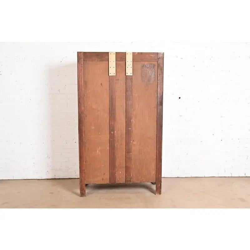 Antique English Art Nouveau Carved Oak Mirrored Armoire, Circa 1920s For Sale 11