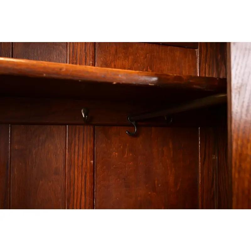 Antique English Art Nouveau Carved Oak Mirrored Armoire, Circa 1920s For Sale 3