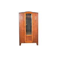 Antique English Art Nouveau Carved Oak Mirrored Armoire, Circa 1920s