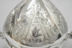 Antique English Art Nouveau Silver Plated Covered Butter Serving Dish w / Birds