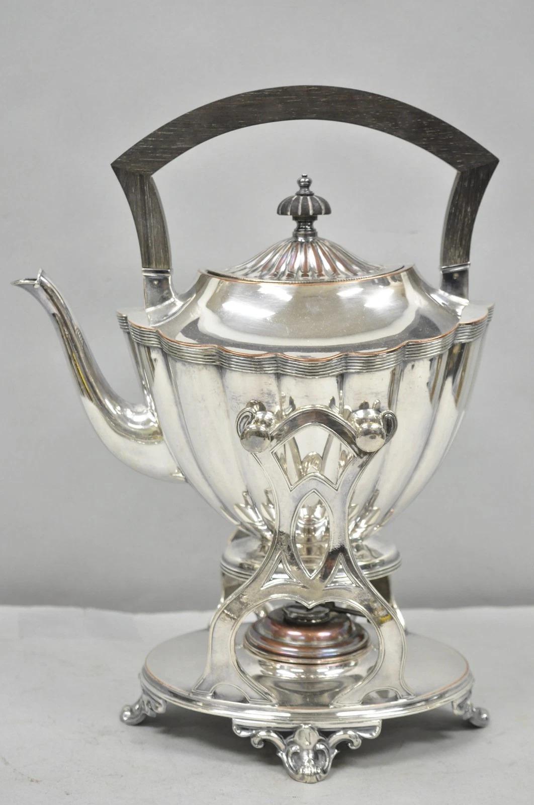 Antique English Art Nouveau Silver Plated Tilting Tea Kettle Pot on Stand en vente 7