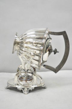 Antique English Art Nouveau Silver Plated Tilting Tea Kettle Pot on Stand