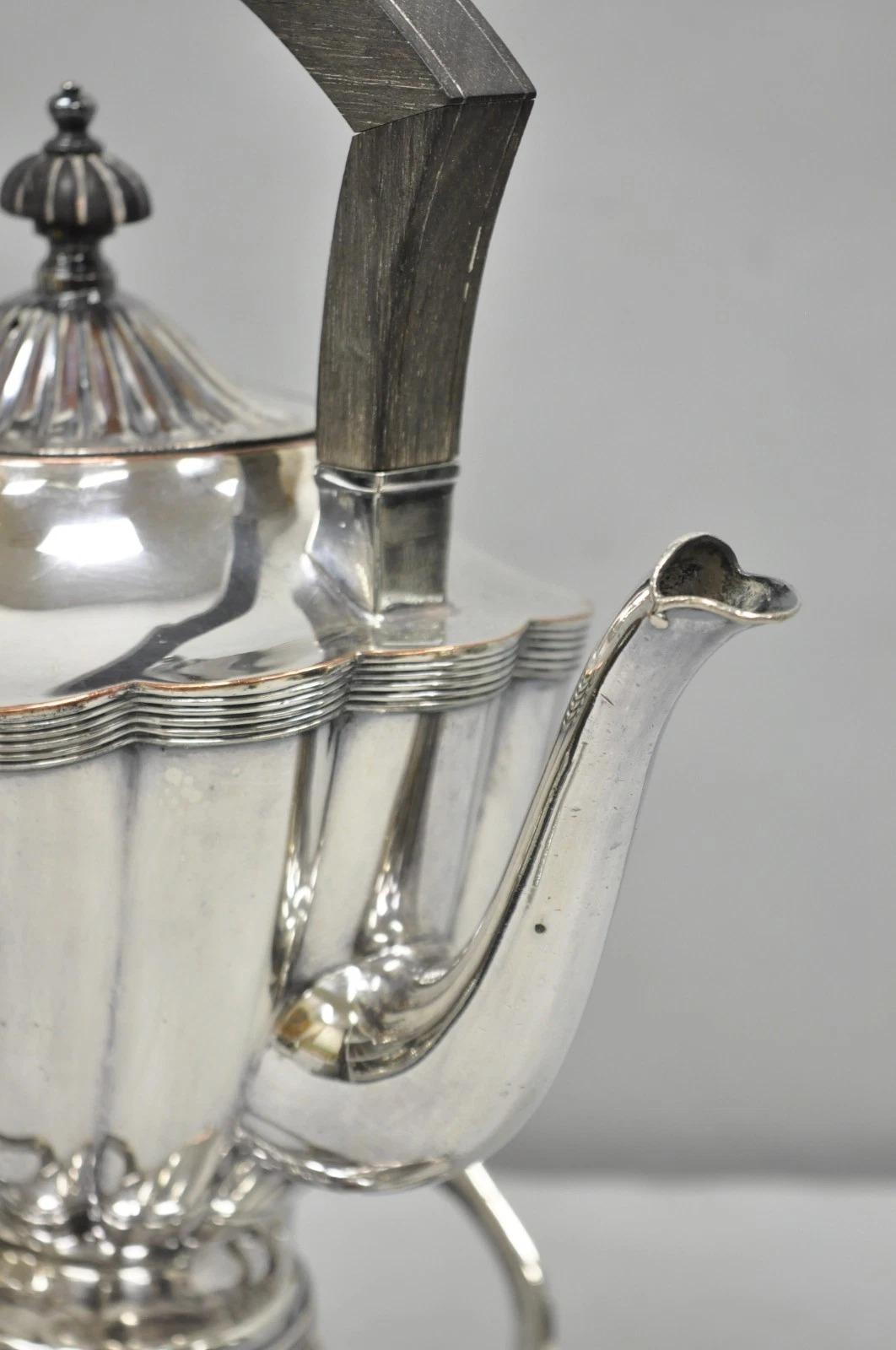 20ième siècle Antique English Art Nouveau Silver Plated Tilting Tea Kettle Pot on Stand en vente