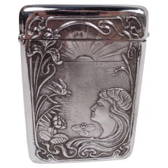 Ancien porte-cartes Art nouveau anglais en argent sterling, 1906