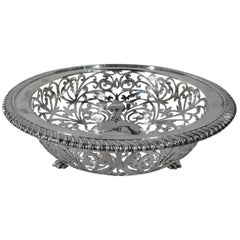 Antique English Art Nouveau Sterling Silver Pierced Bowl