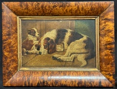 Peinture britannique du 19ème siècle représentant un épagneul et son chiot