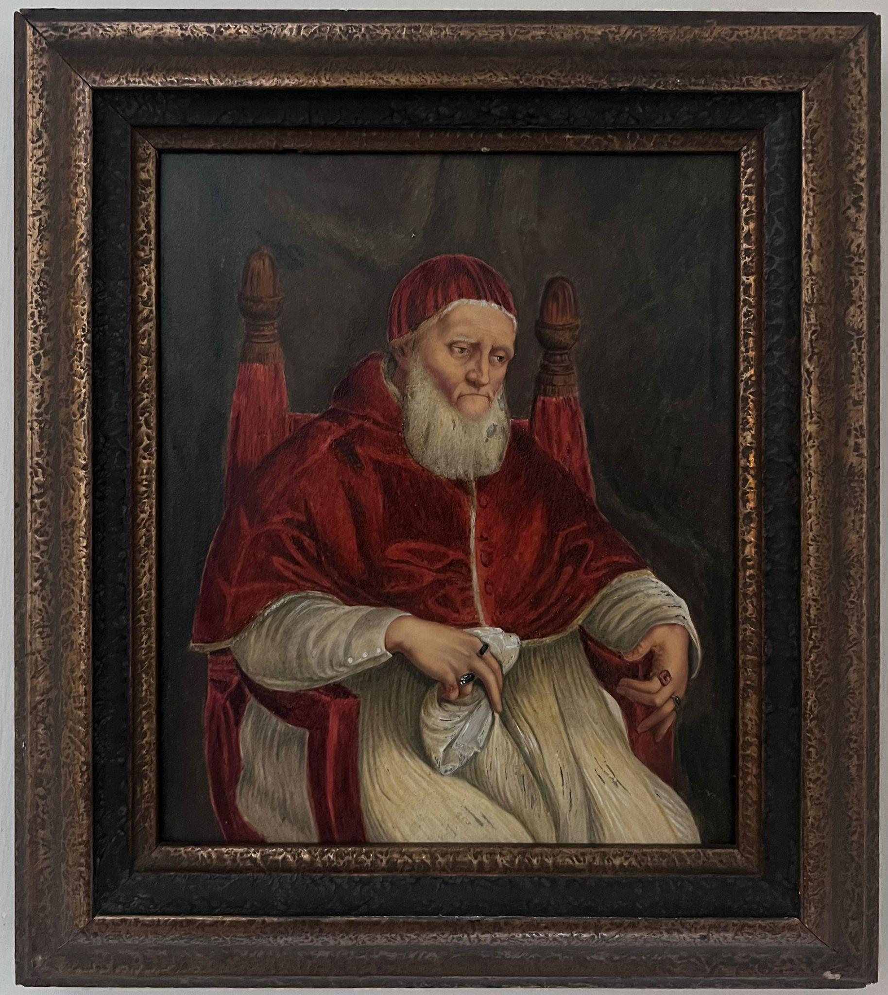 Portrait Painting de Antique English artist - Siglo XIX Retrato de un cardenal sentado en el interior Acuarela finamente pintada