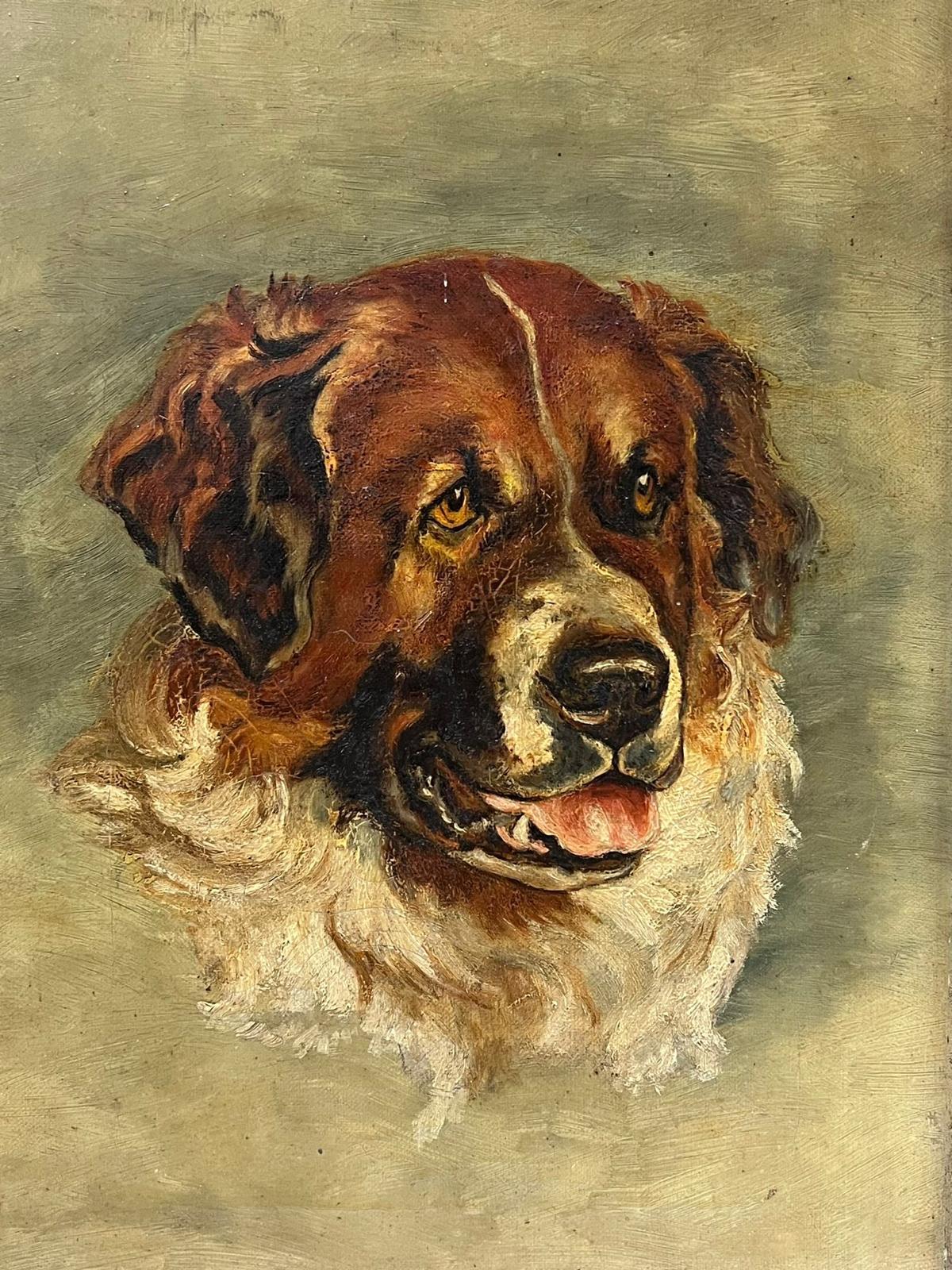 Head Portrait of a Dog St. Bernard? Antique English Oil Painting on Canvas For Sale 1