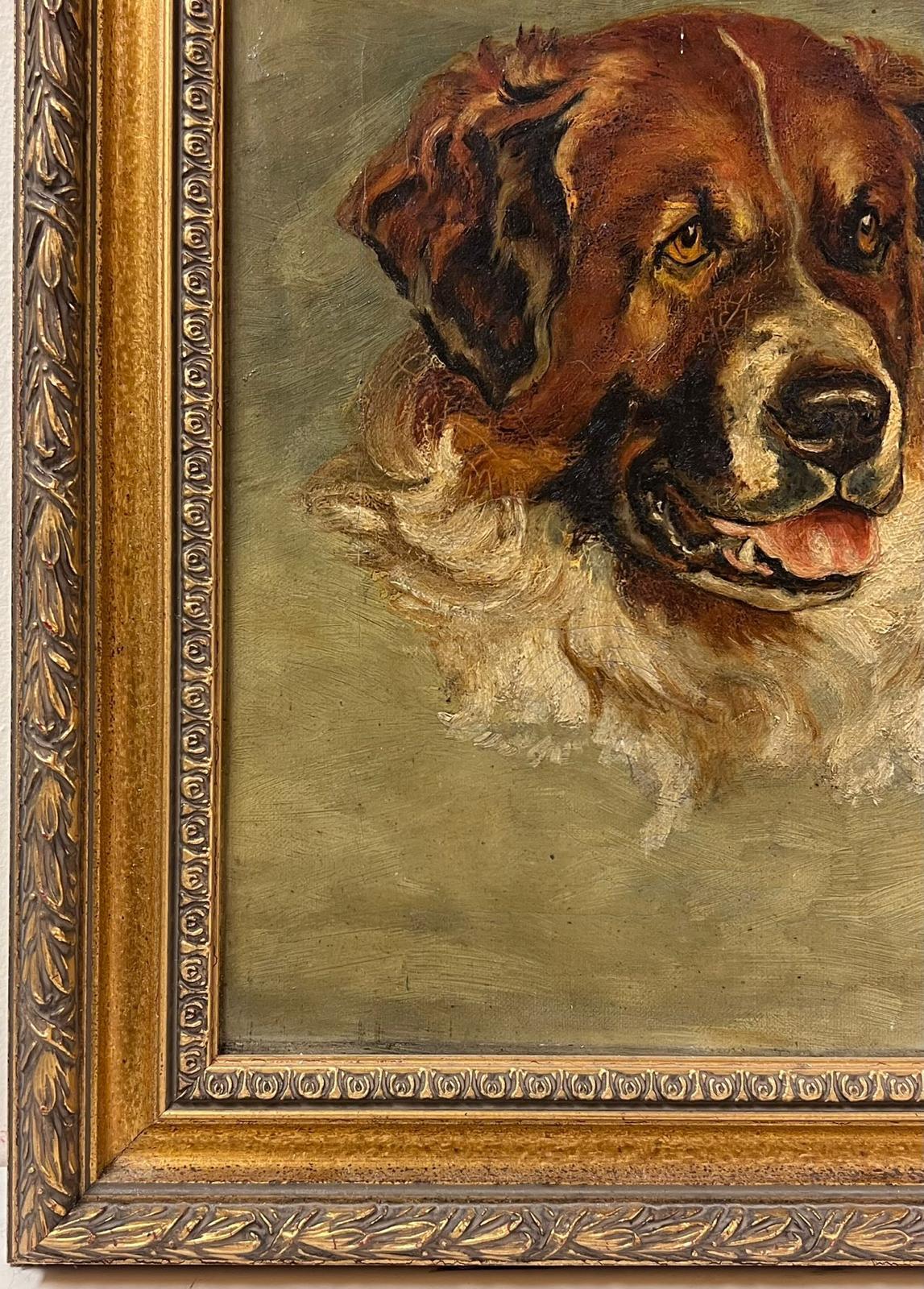 Head Portrait of a Dog St. Bernard? Antique English Oil Painting on Canvas For Sale 3