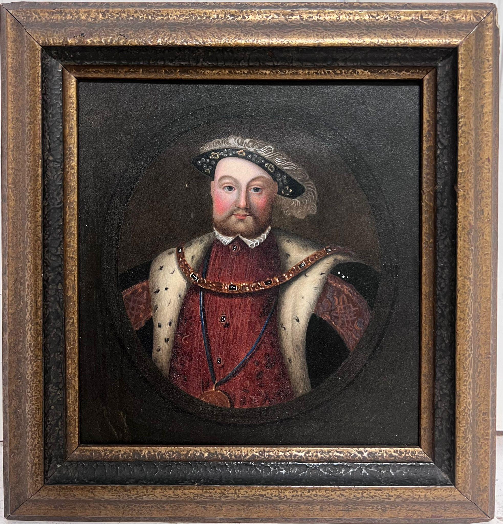 Portrait King Henry 8th VIII Antique English Painting Famous Monarch - Black Figurative Painting by Antique English artist
