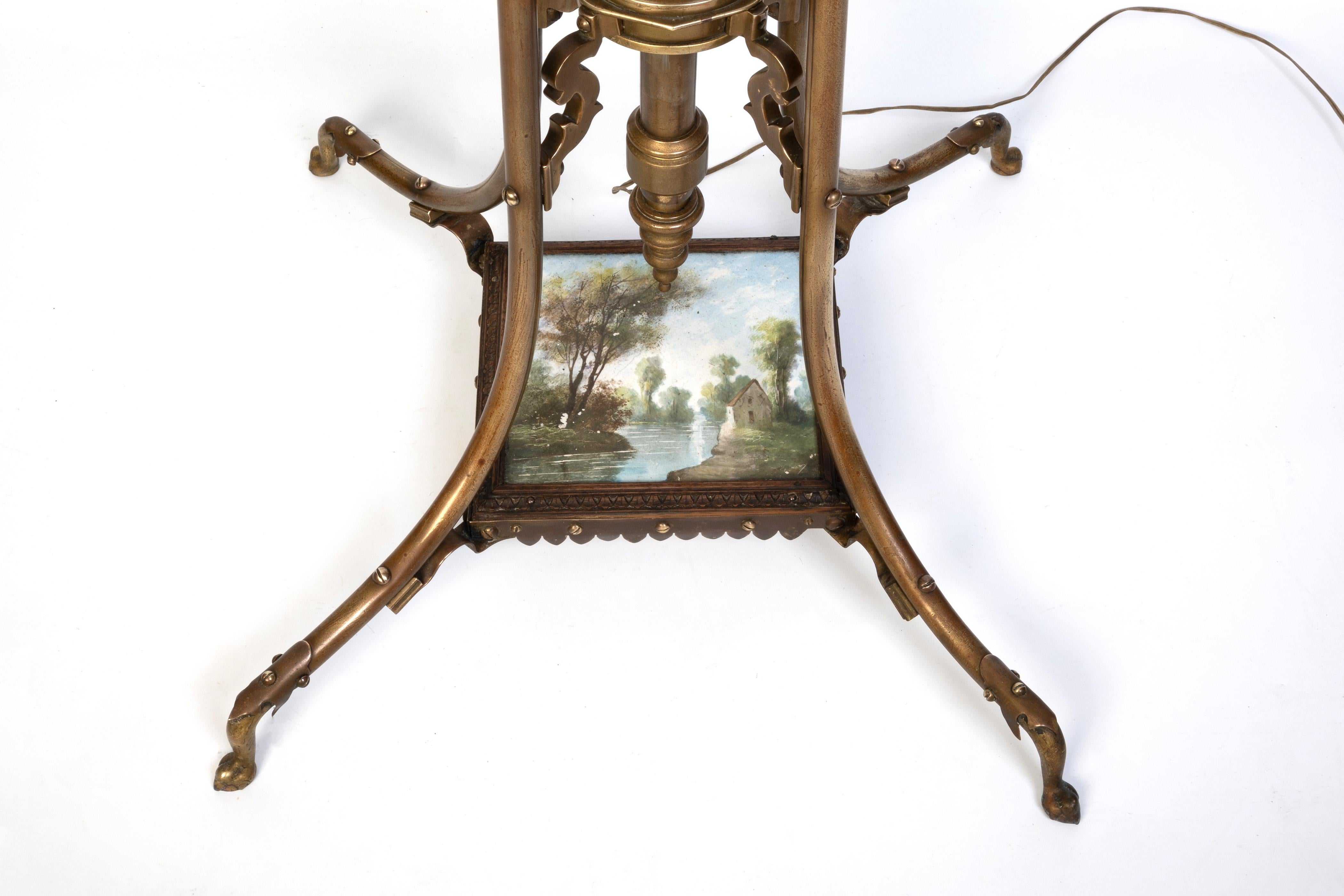 Antigua lámpara estándar telescópica inglesa Arts And Crafts de latón C.1900 en venta 7