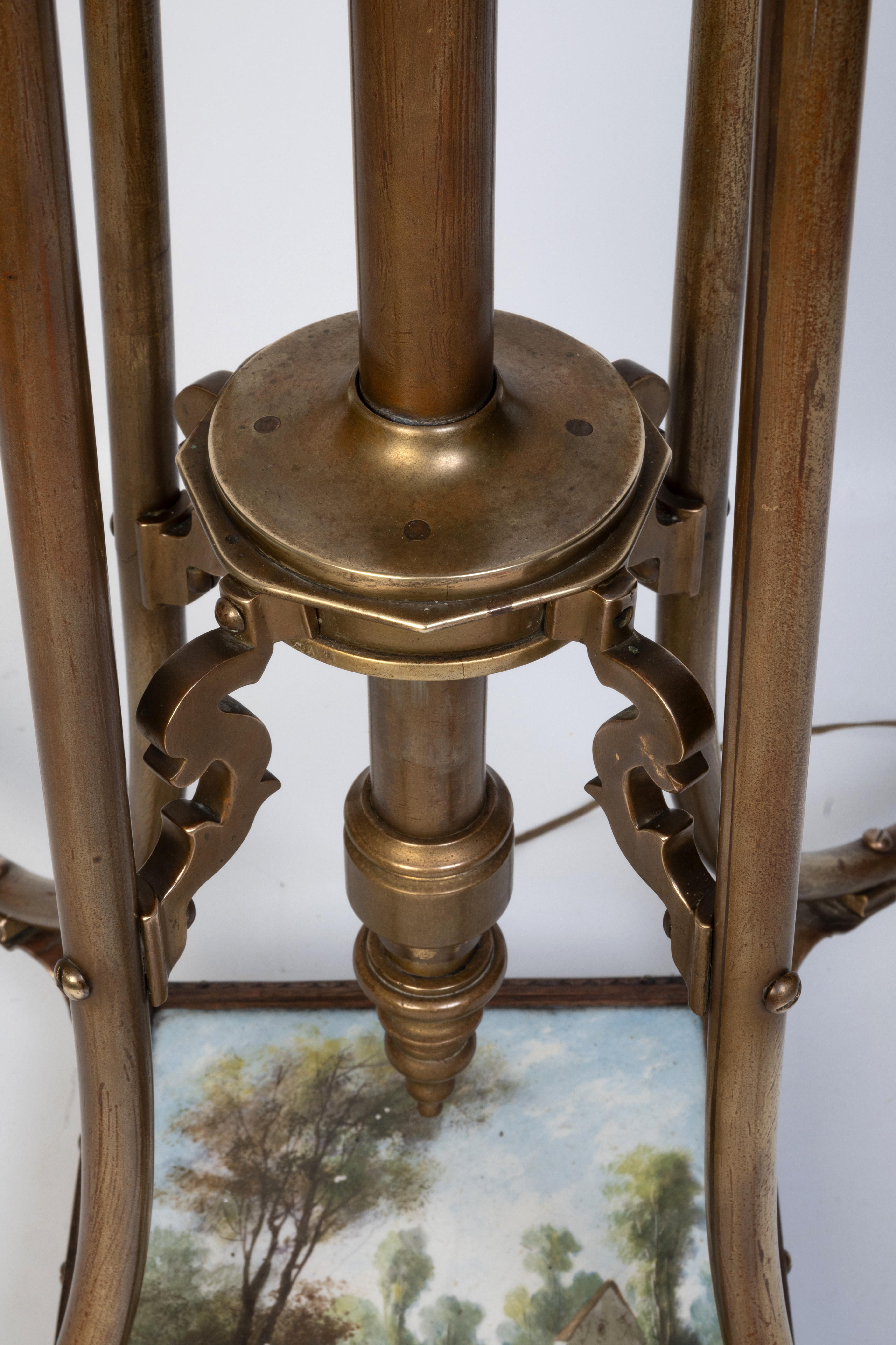 Antigua lámpara estándar telescópica inglesa Arts And Crafts de latón C.1900 en venta 9