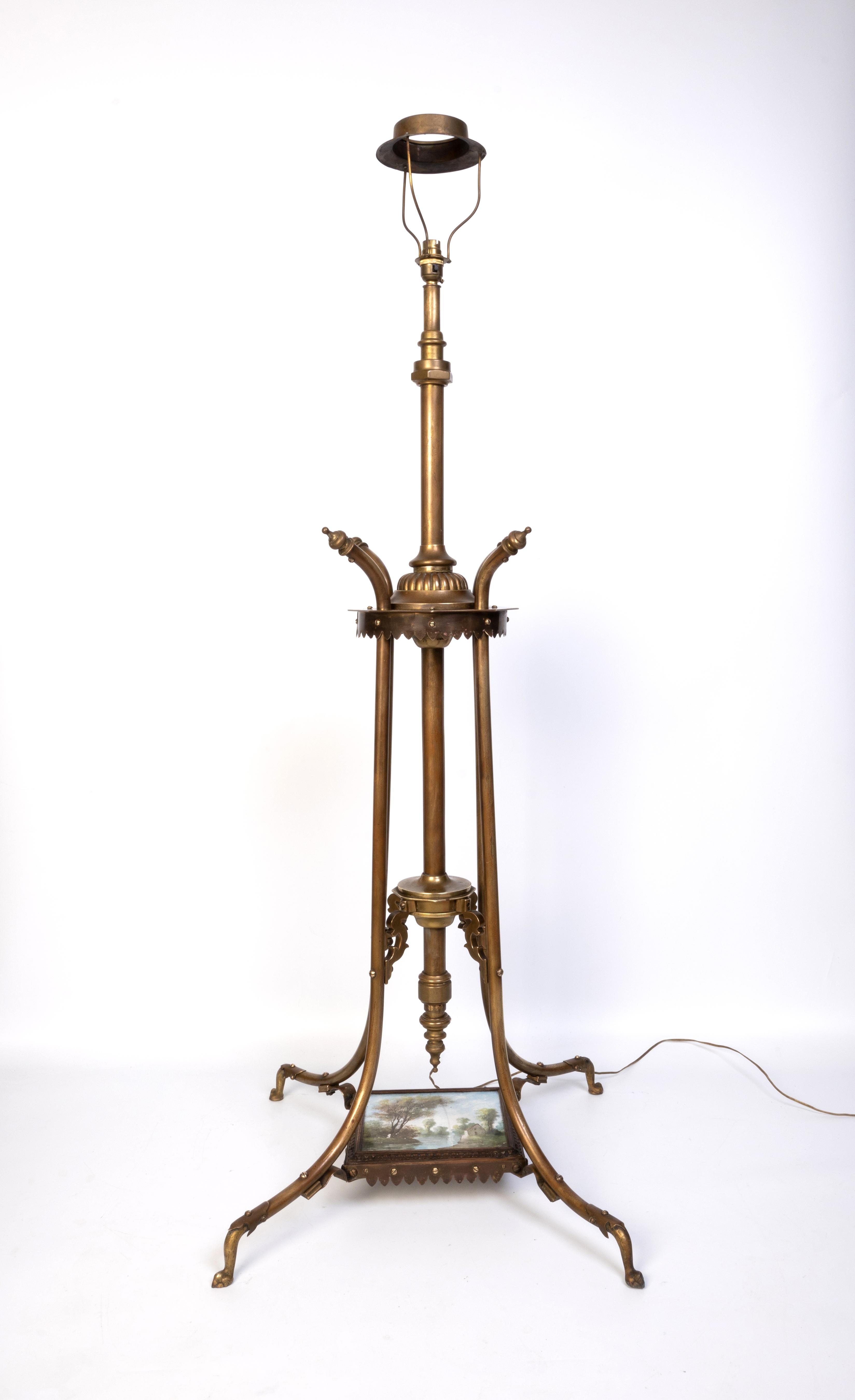 Antigua lámpara estándar telescópica inglesa Arts And Crafts de latón C.1900 en venta 10